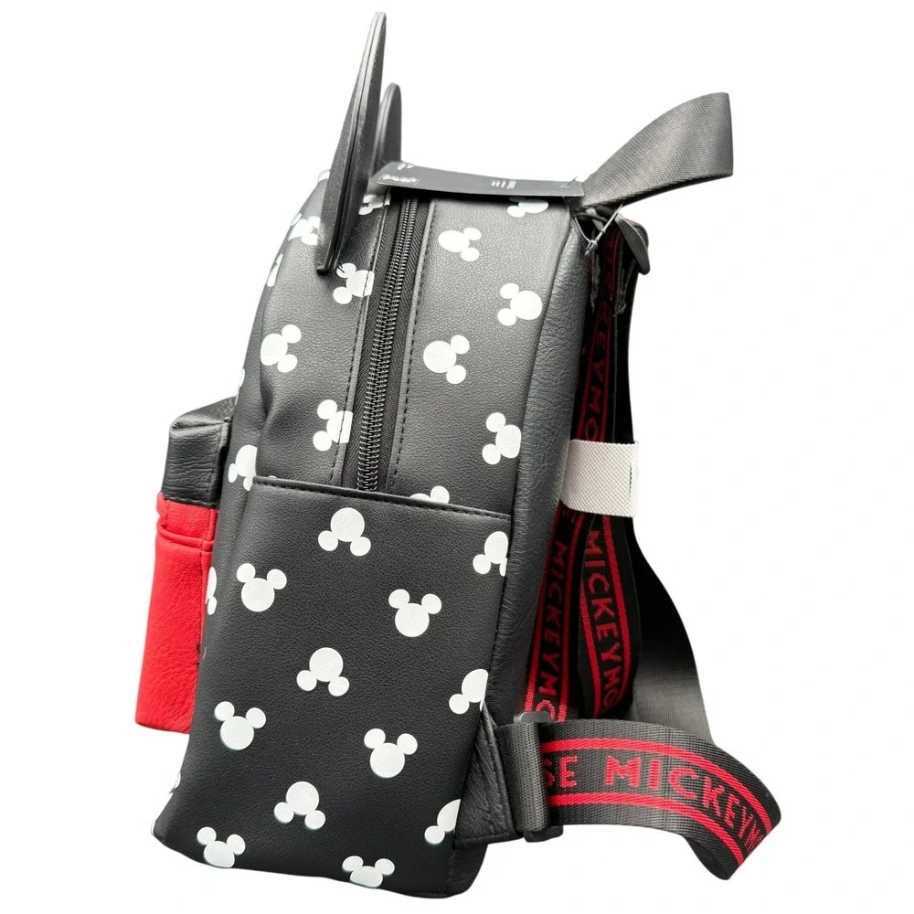 Disney Mickey Mouse Bioworld Mini Backpack Black White Polka Dot Red Pocket‎